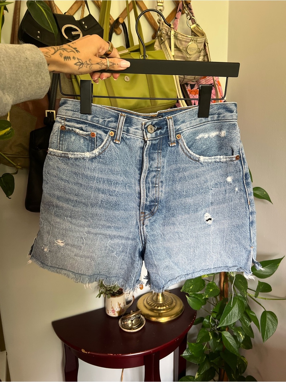 Abercrombie & Fitch Light Blue Distressed Denim Shorts